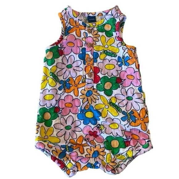 Old Navy Colorful Flower Henley Romper - Picture 3 of 3